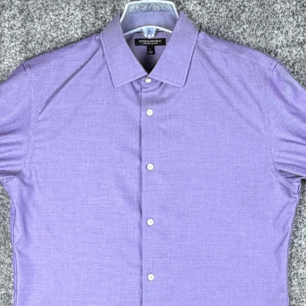 Banana Republic Men's L Purple Non-Iron Slim Fit Dress Shirt Cotton Work Casual‎